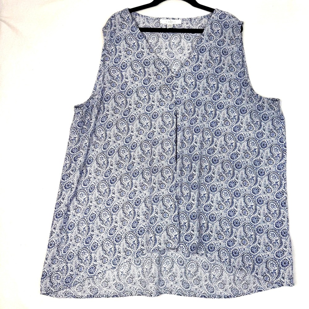 Fever Paisley Blouse Women XXL Blue Sleeveless V-Neck High Low Hem Top
